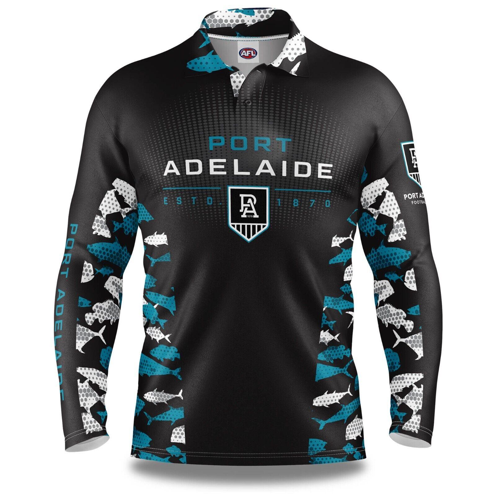 AFL Long Sleeve Reef Runner Fishing Polo Tee Shirt - Port Adelaide Power- Adult - Image 2