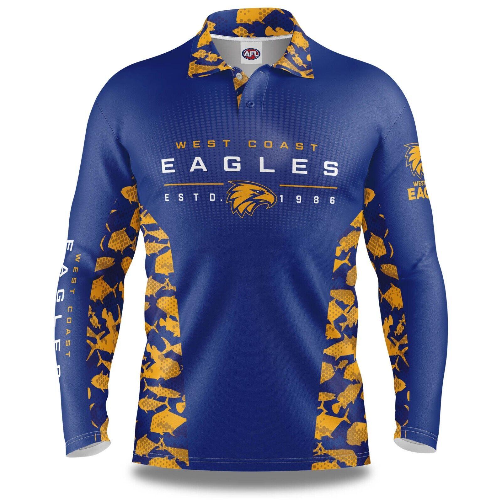 AFL Long Sleeve Reef Runner Fishing Polo Tee Shirt - West Coast Eagles - Adult