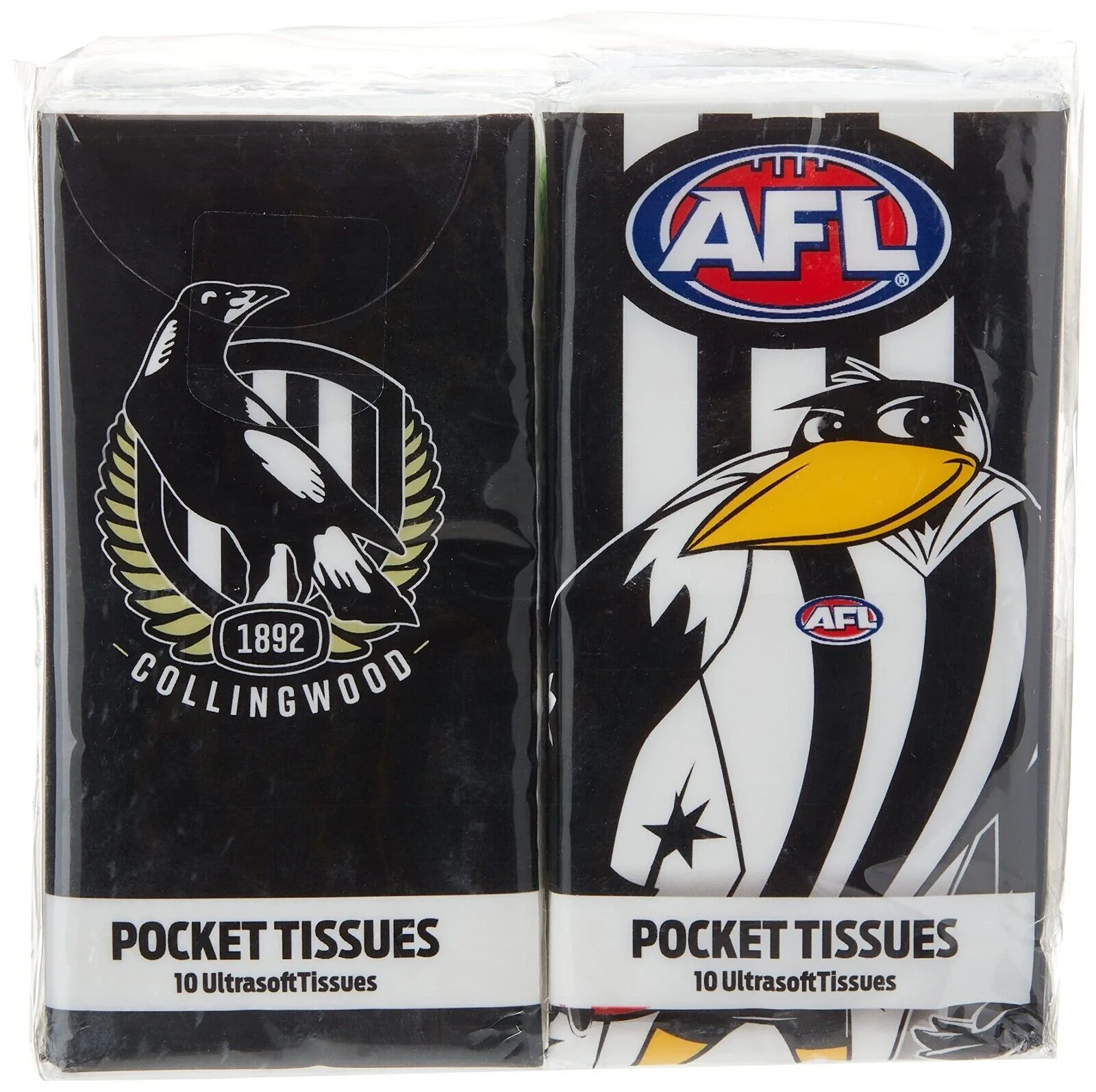 AFL Mascot Pocket Tissue - Collingwood Magpies - 4 Pack - Image 2