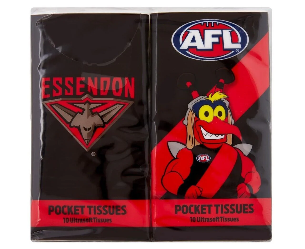 AFL Mascot Pocket Tissue - Essendon Bombers - 4 Pack - Image 2