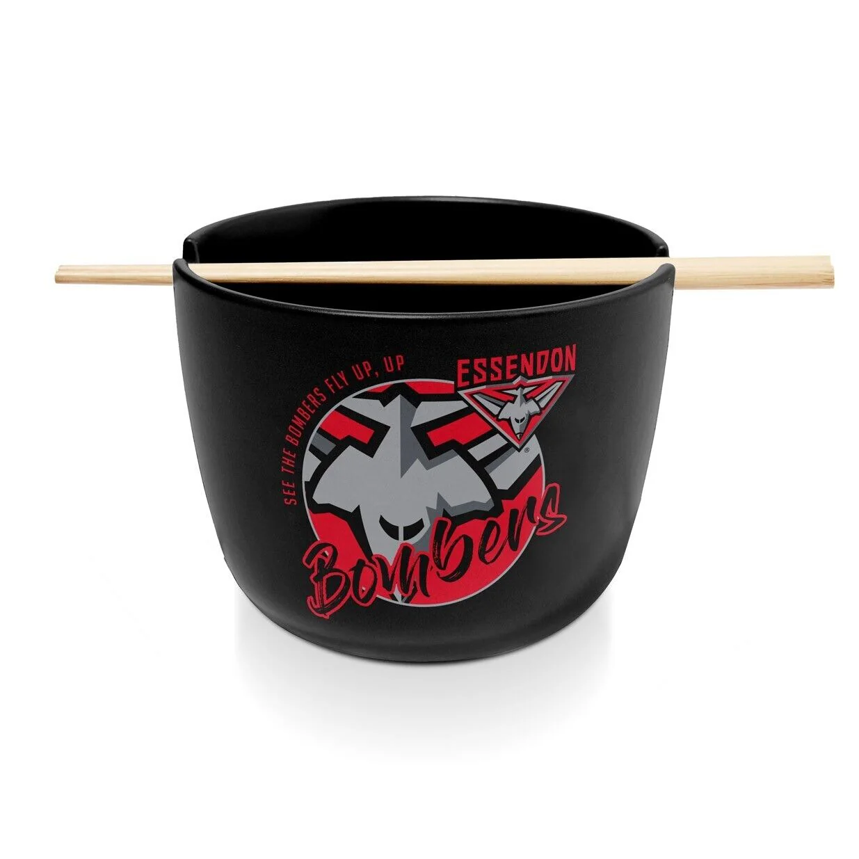 AFL Noodle Bowl with Chopsticks - Essendon Bombers - Ceramic - 490ml Capacity - Image 2