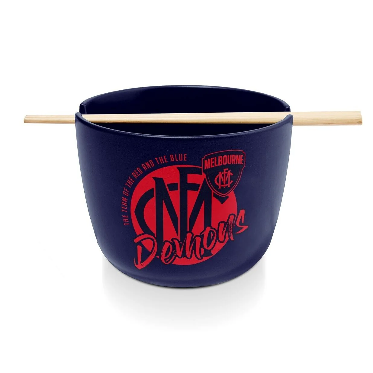 AFL Noodle Bowl with Chopsticks - Melbourne Demons - Ceramic - 490ml Capacity - Image 2