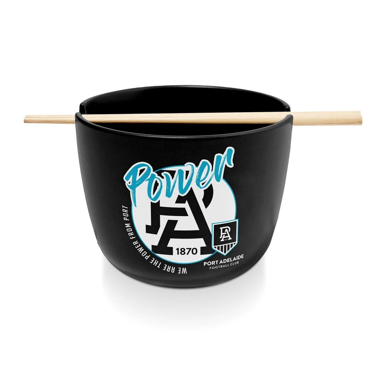 AFL Noodle Bowl with Chopsticks - Port Adelaide Power - Ceramic - 490ml Capacity - Image 2
