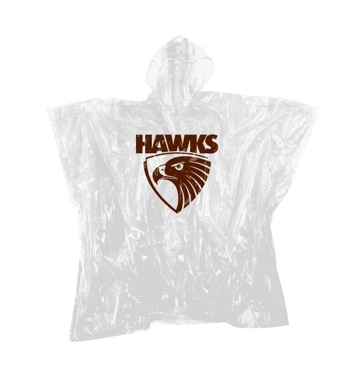 AFL Poncho - Hawthorn Hawks - Plastic Rain Coat - OSFM - Image 2