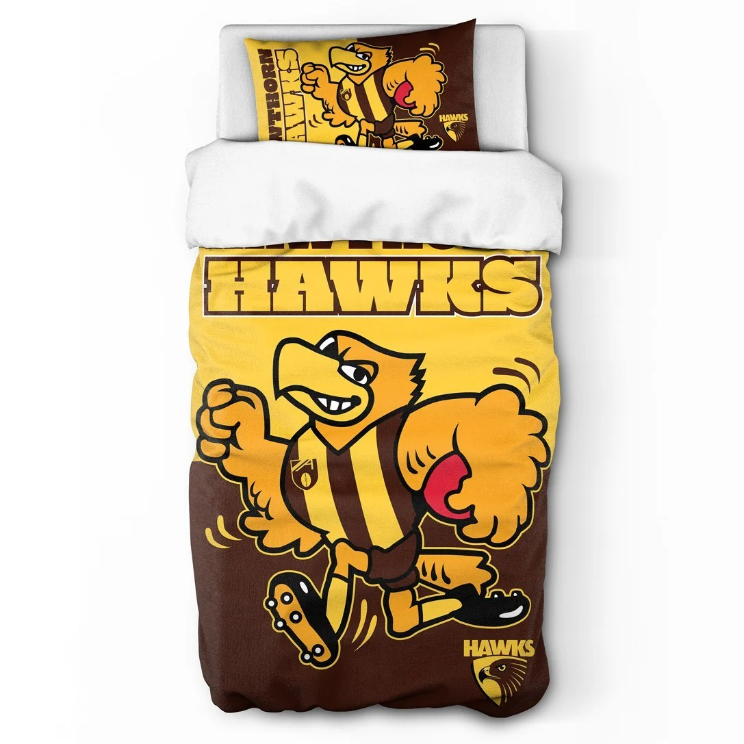 AFL Quilt Cover Set - Hawthorn Hawks - Doona Cover - Pillowcases