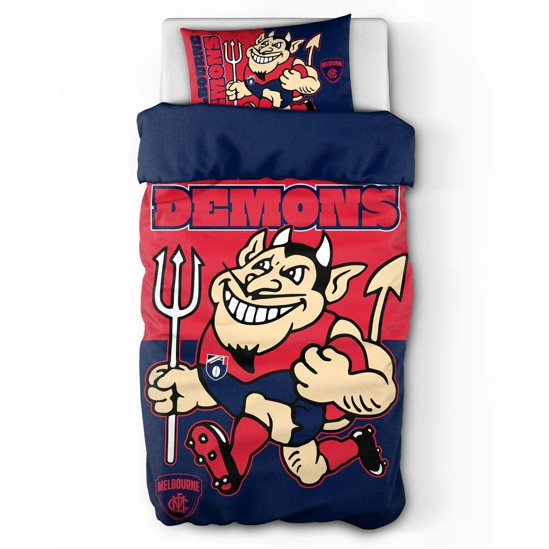 AFL Quilt Cover Set - Melbourne Demons - Doona Cover - Pillowcases