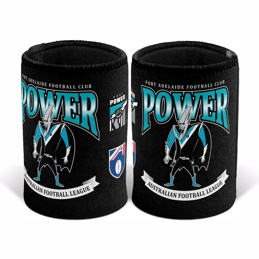 AFL Retro Stubby Can Cooler - Port Adelaide Power - Drink - Rubber Base - Image 2