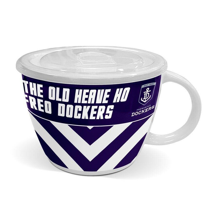 AFL Soup Mug with Lid - Fremantle Dockers - Ceramic - 850mL Capacity - Image 2