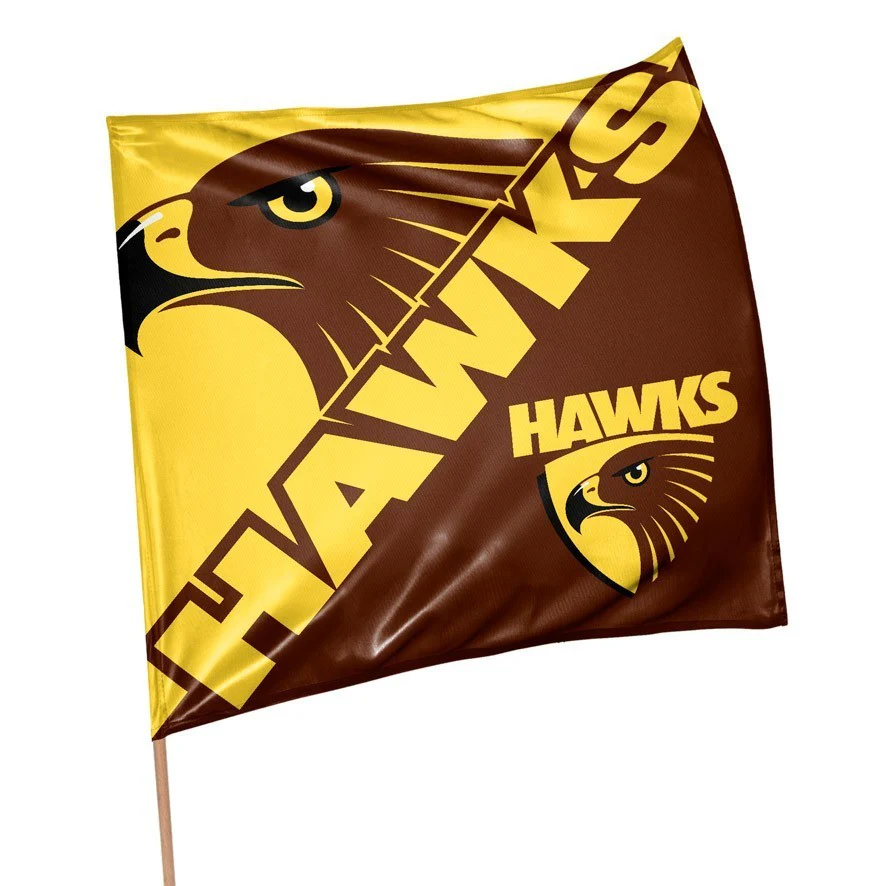 AFL Square Flag - Hawthorn Hawks - Supporter Flag With Pole - 70 x 70cm