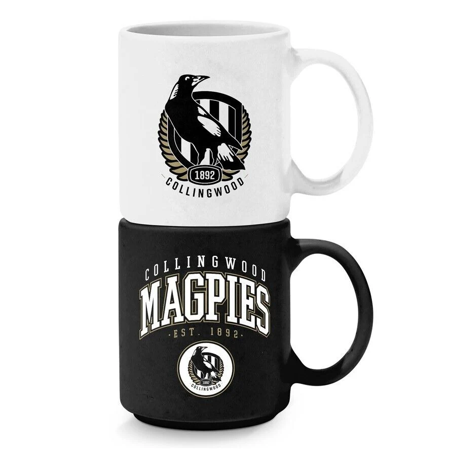 AFL Stackable Mug - Collingwood Magpies - Set Of 2 - Coffee Cup - 305mL