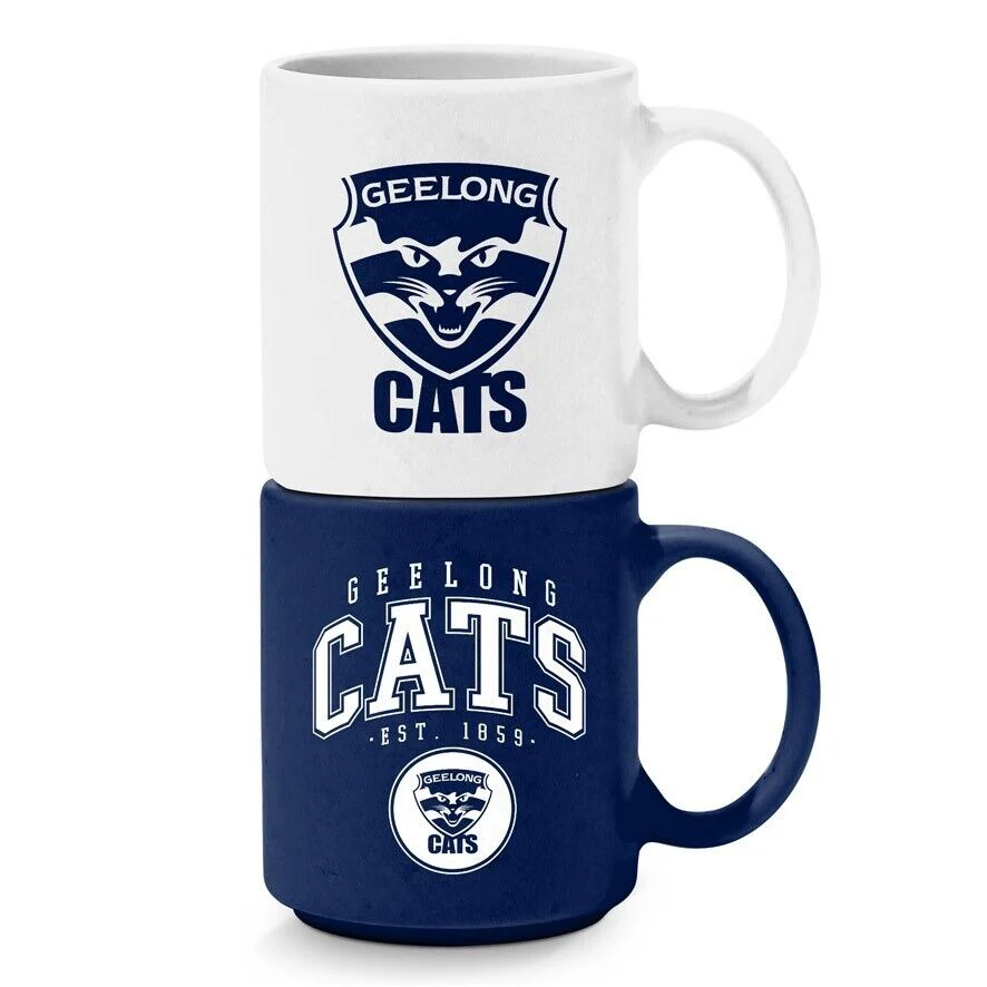 AFL Stackable Mug - Geelong Cats - Set Of 2 - Coffee Cup - 305mL