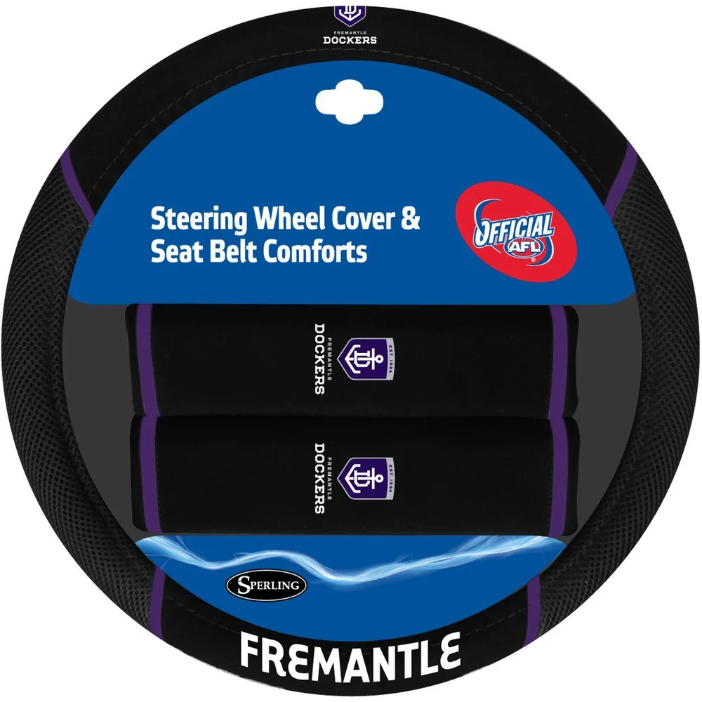 AFL Steering Wheel Cover - Seat Belt Covers  Fremantle Dockers - Universal Fit