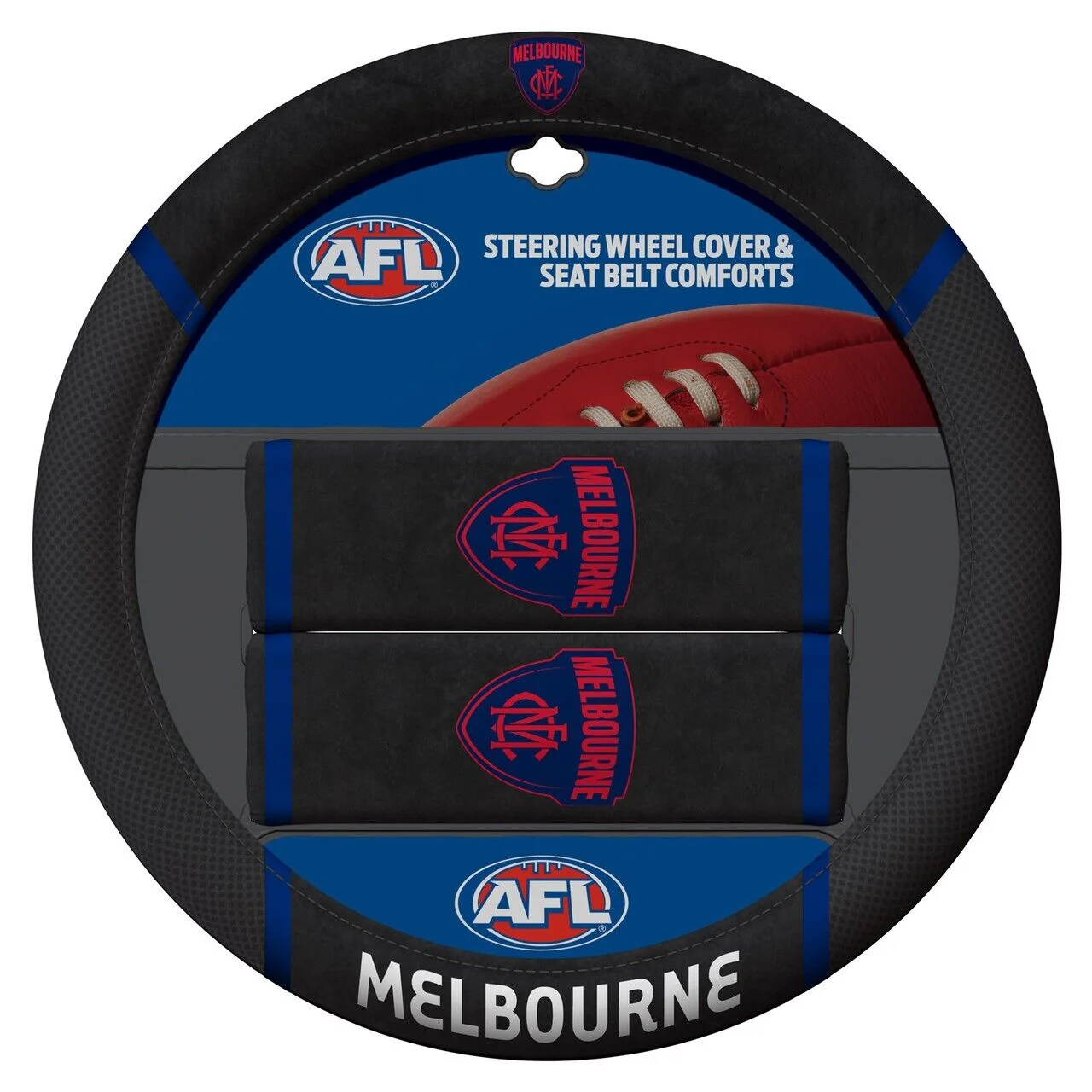 AFL Steering Wheel Cover - Seat Belt Covers - Melbourne Demons - Universal Fit