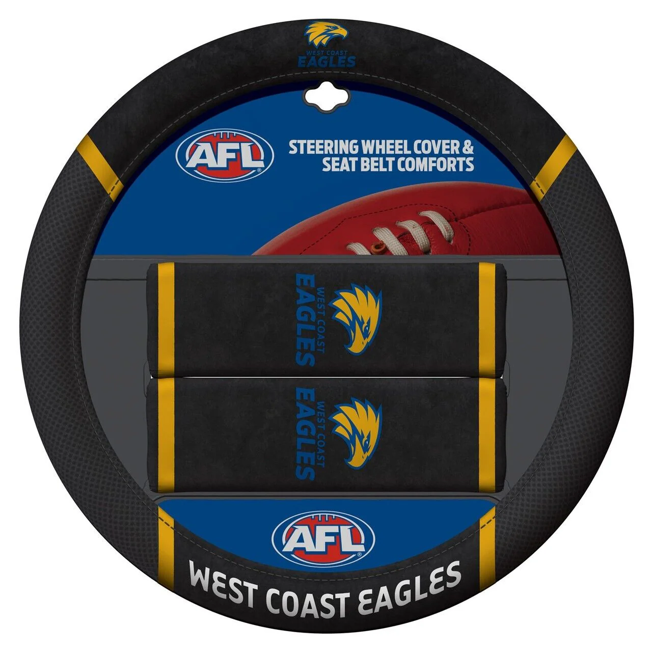 AFL Steering Wheel Cover - Seat Belt Covers - West Coast Eagles - Universal Fit - Image 2