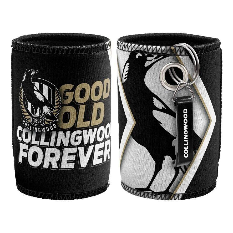 AFL Stubby Can Cooler with Bottle Opener - Collingwood Magpies - Rubber Base - Image 2