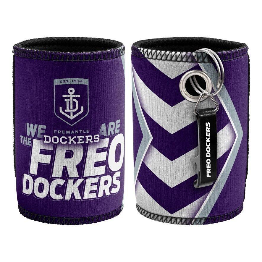AFL Stubby Can Cooler with Bottle Opener - Fremantle Dockers - Rubber Base - Image 2