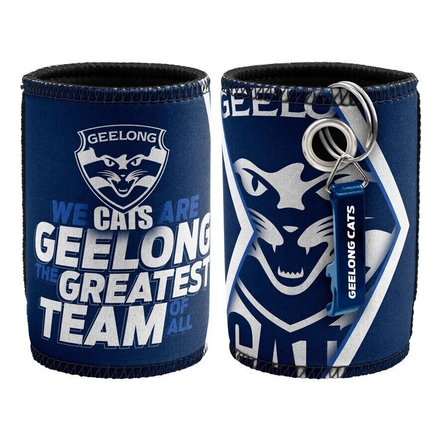 AFL Stubby Can Cooler with Bottle Opener - Geelong Cats - Rubber Base - Image 2