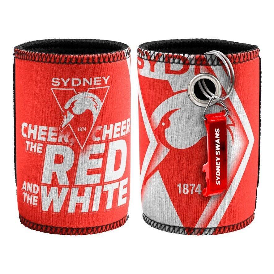 AFL Stubby Can Cooler with Bottle Opener - Sydney Swans - Rubber Base - Image 2
