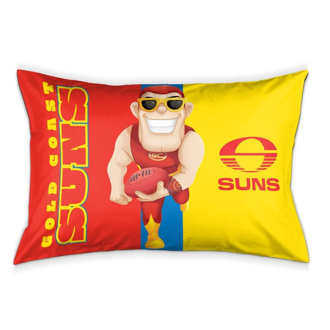 AFL Team Pillow Case - Gold Coast Suns - Double Sided - 73 x 48 cm