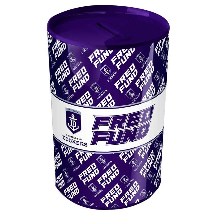 AFL Tin Money Box - Fremantle Dockers -  21cm Tall x 10cm Wide - Image 2