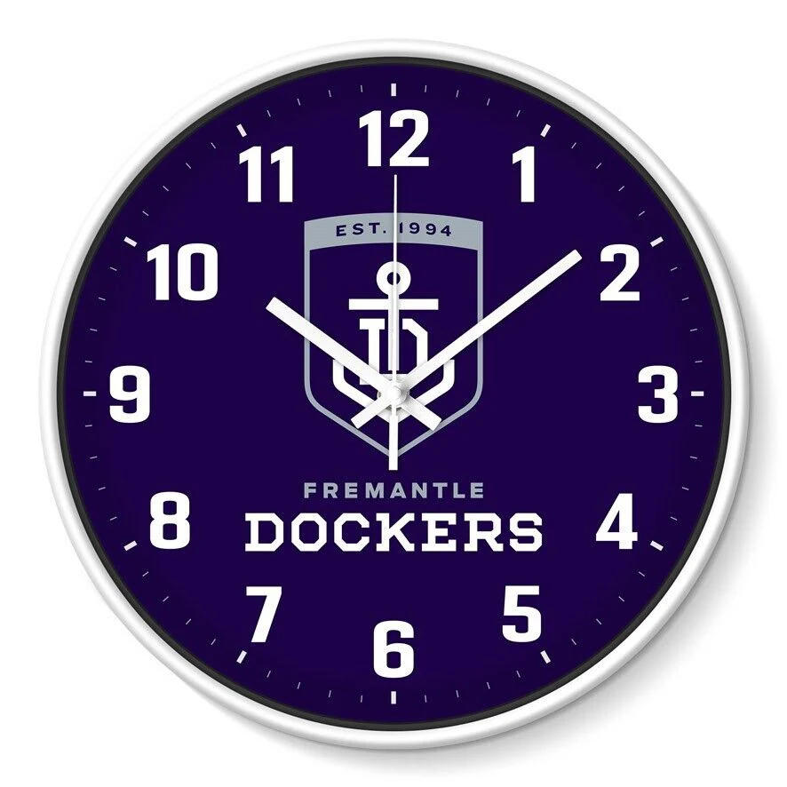 AFL Wall Clock - Fremantle Dockers - Plastic - 30cm Diameter - Team Logo - Image 2