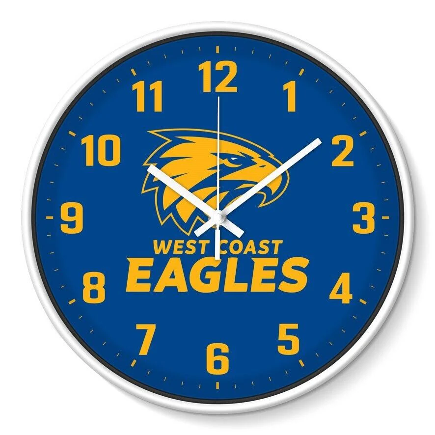 AFL Wall Clock - West Coast Eagles - Plastic - 30cm Diameter - Team Logo