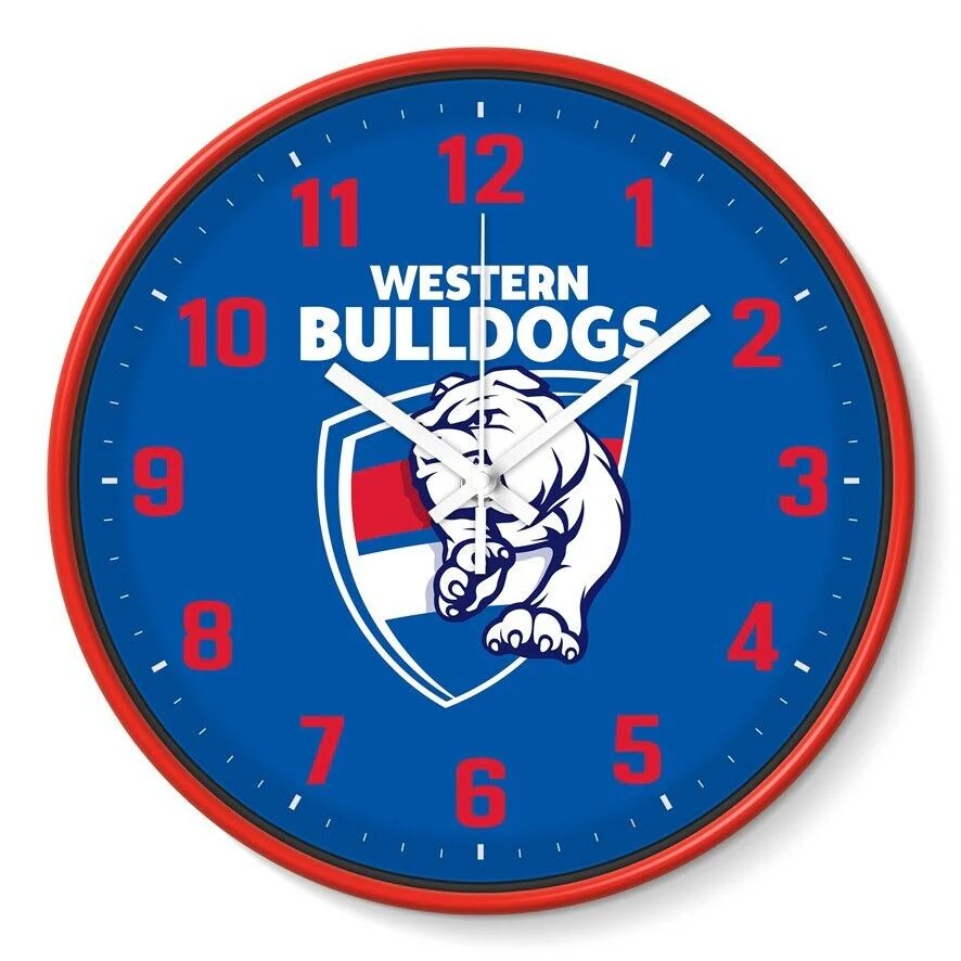 AFL Wall Clock - Western Bulldogs - Plastic - 30cm Diameter - Team Logo - Image 2