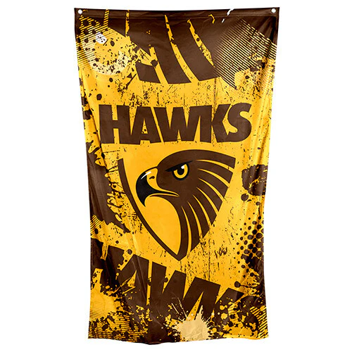 AFL Wall Flag Cape - Hawthorn Hawks - 100cm x 70cm - Steel Eyelet For Hanging