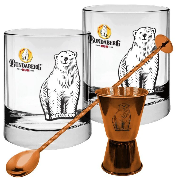 Bundaberg Rum - Round Glass & Stirrer Set - Bundy Rum - Spirit Glasses - Image 2