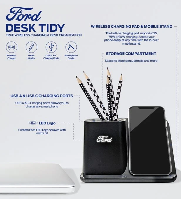 FORD Smart Phone Wireless Charger & Desk Tidy - Charged Any Smart Phone