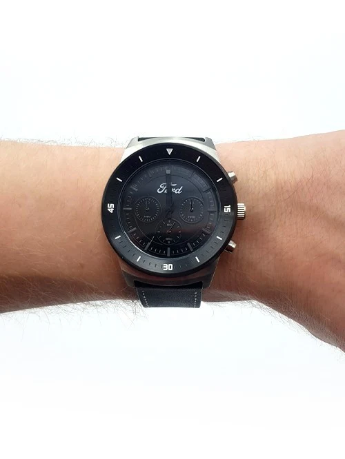 FORD Watch - Black on Black - Black Leather Band - Gift Boxed - Adult Watch
