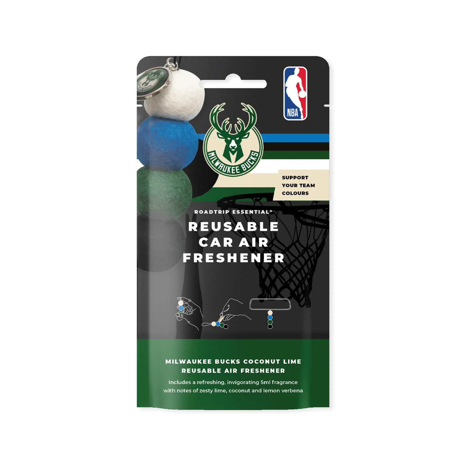 NBA Smelly Balls Set - Milwaukee Bucks - Re-useable Car Air Freshener - Image 2