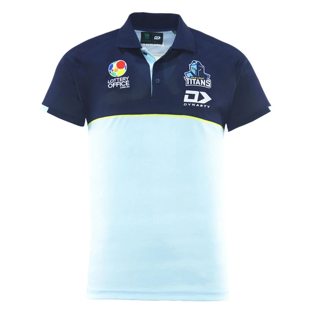 NRL 2025 Alt Media Polo Shirt - Gold Coast Titans - Light Blue - Adult - Mens