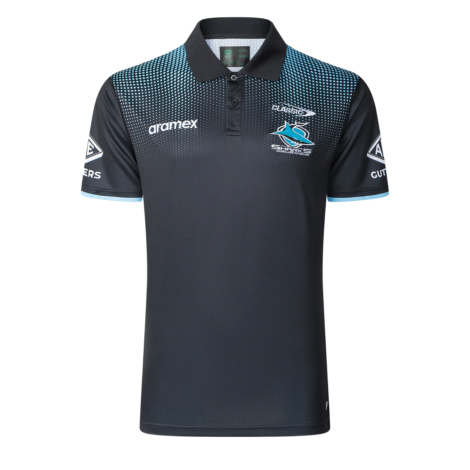 NRL 2025 Media Polo - Cronulla Sharks - Black - Adult - Mens - Image 19