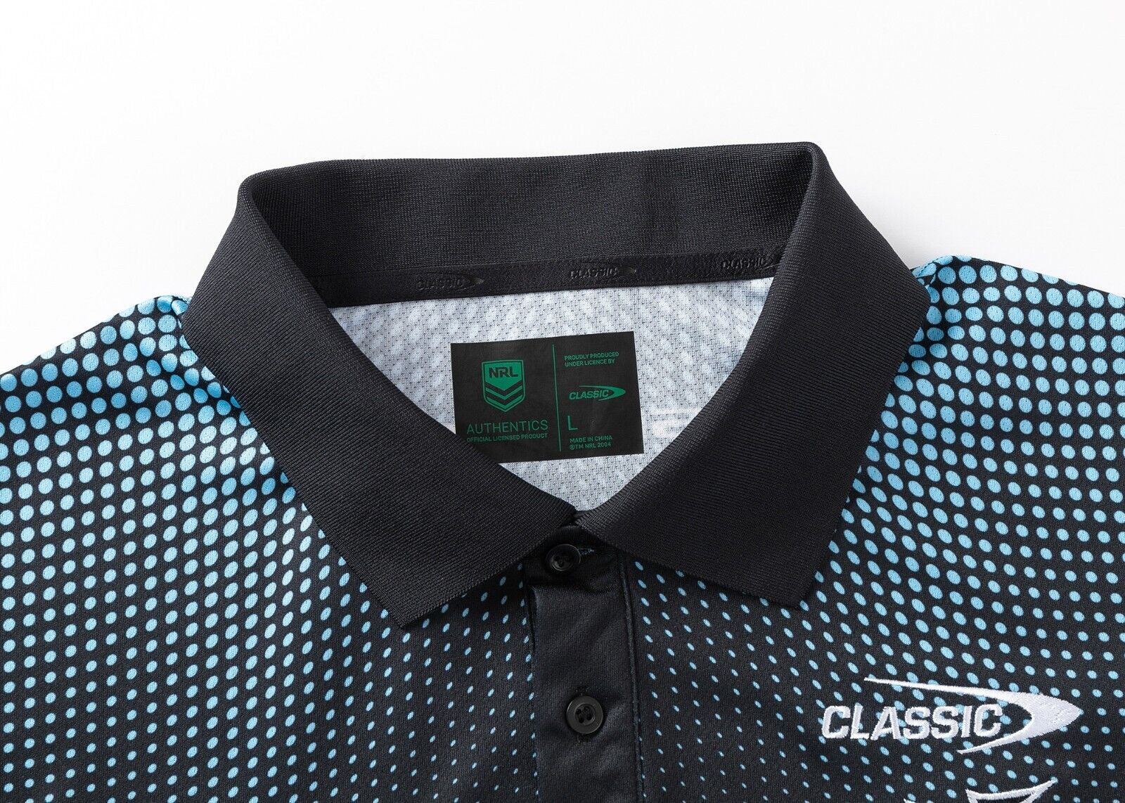 NRL 2025 Media Polo - Cronulla Sharks - Black - Adult - Mens - Image 3