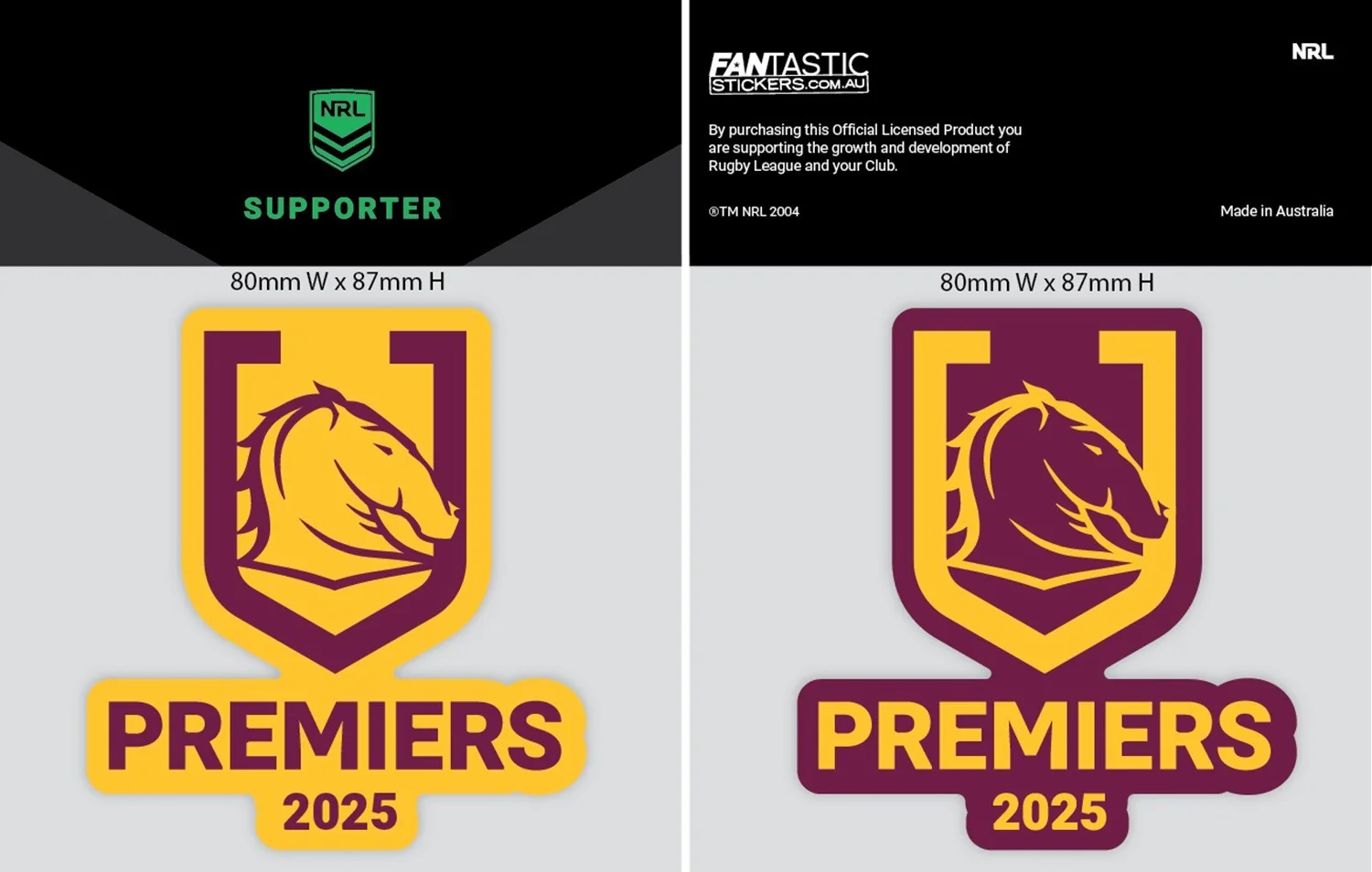 NRL 2025 PREMIERS MINI DECAL - BRISBANE BRONCOS - PRE-ORDER - DUE OCT 2025 - Image 2