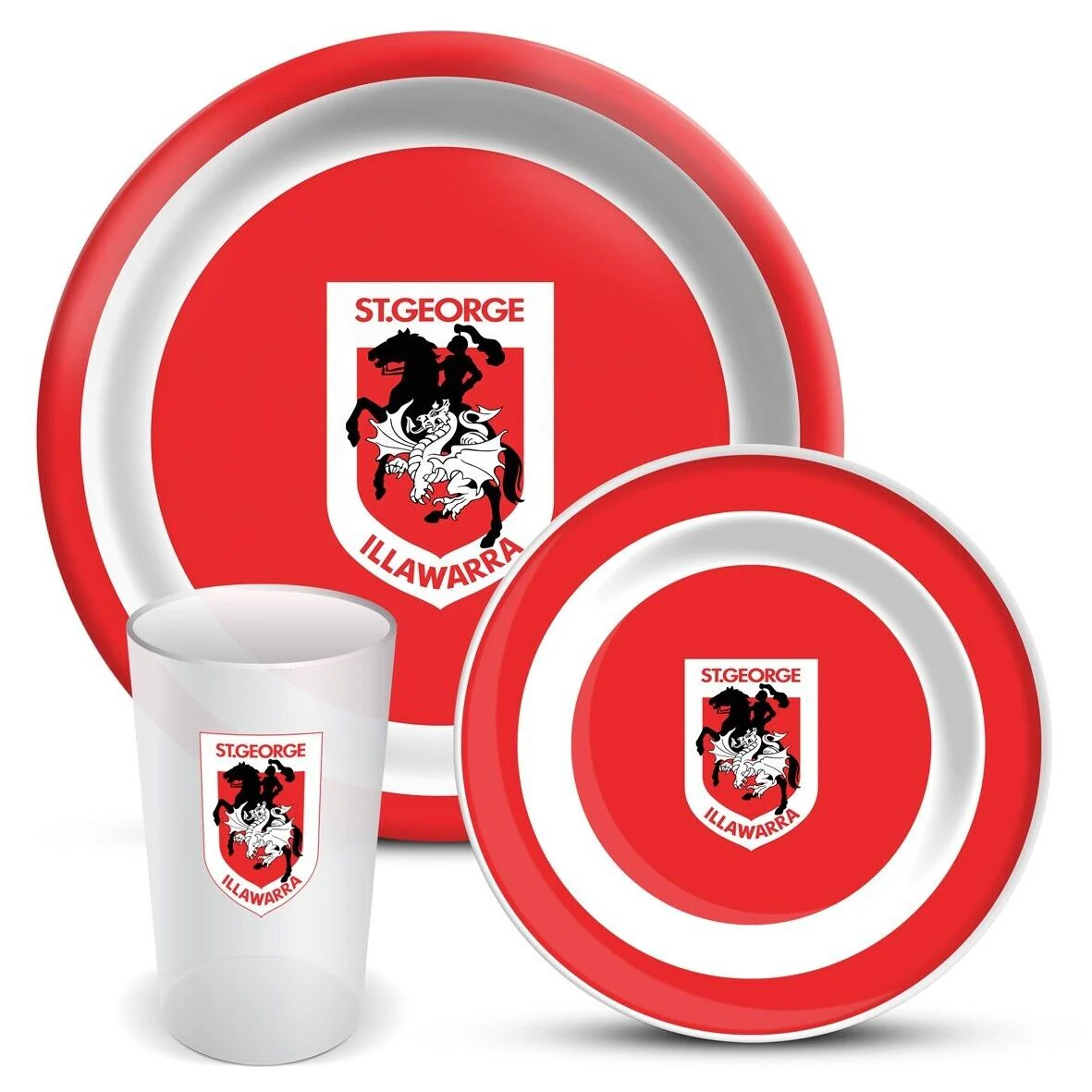 NRL 3 Piece Dinner Set - St George Illawarra Dragons - Melamine Plate, Bowl, Cup