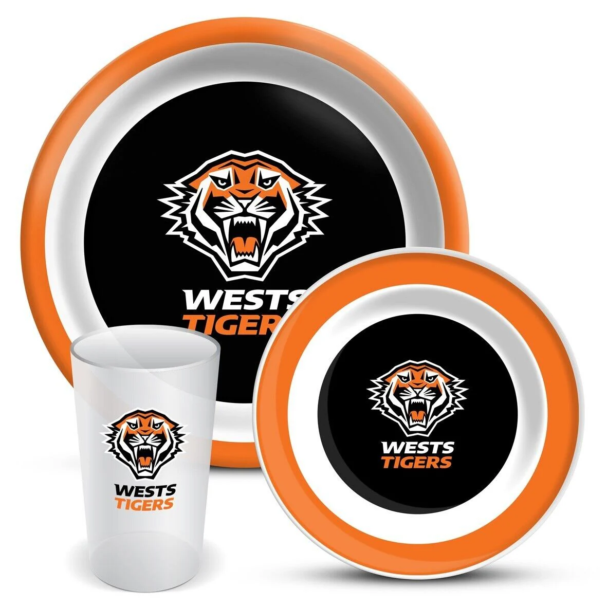 NRL 3 Piece Dinner Set - West Tigers - Melamine Plate, Bowl, Cup - Image 2