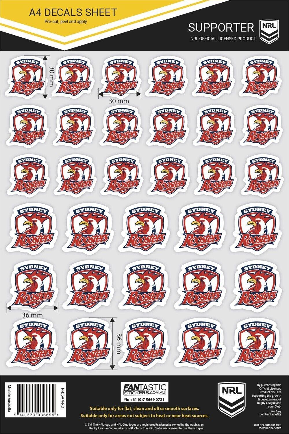 NRL A4 Decal Sheet - Sydney Roosters - Sticker - Image 2