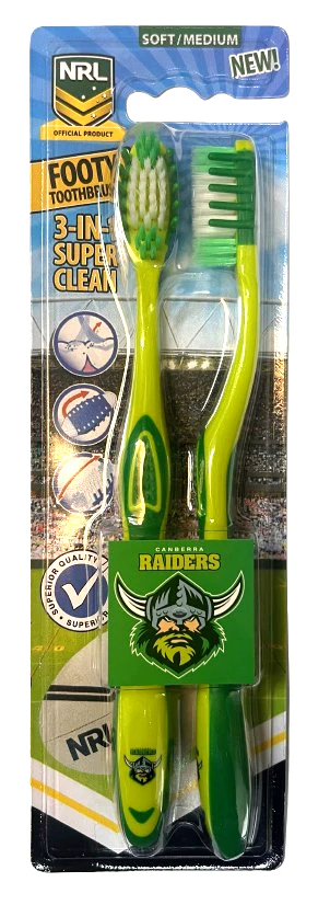 NRL Adult Toothbrush Twin Pack - Canberra Raiders - Set of Two - Soft/Medium - Image 2