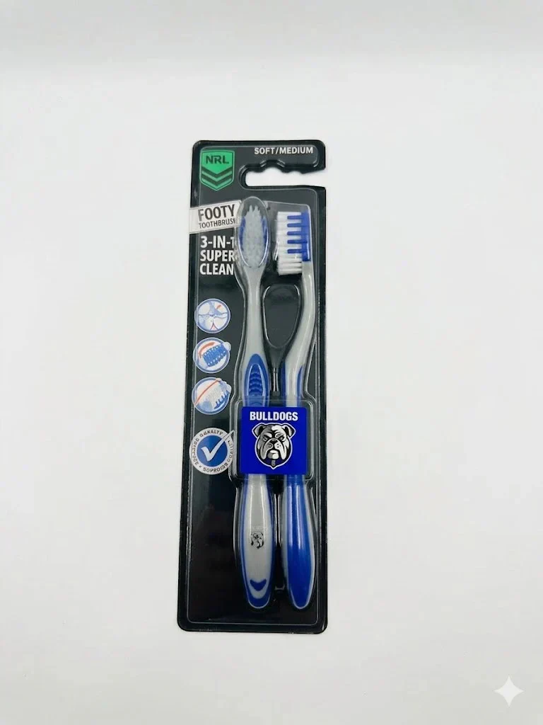 NRL Adult Toothbrush Twin Pack - Canterbury Bulldogs - Set of Two - Soft/Medium - Image 2