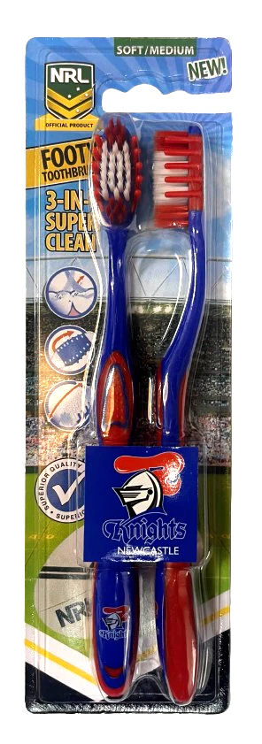NRL Adult Toothbrush Twin Pack - Newcastle Knights - Set of Two - Soft/Medium - Image 2
