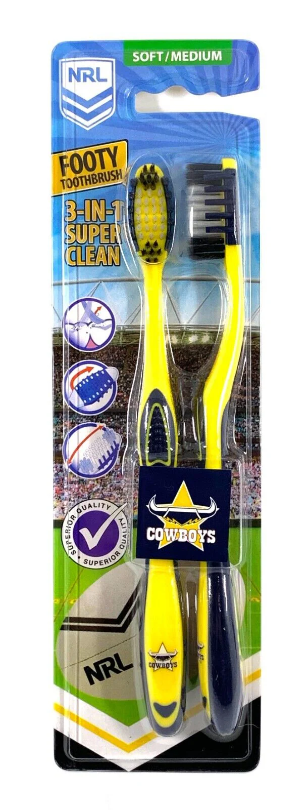 NRL Adult Toothbrush Twin Pack - North Qld Cowboys - Set of Two - Soft/Medium - Image 2