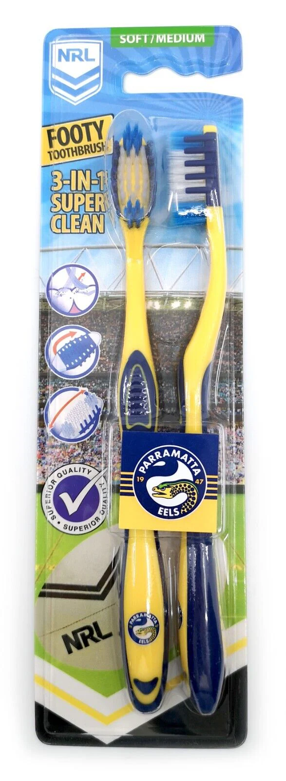 NRL Adult Toothbrush Twin Pack - Parramatta Eels - Set of Two - Soft/Medium - Image 2