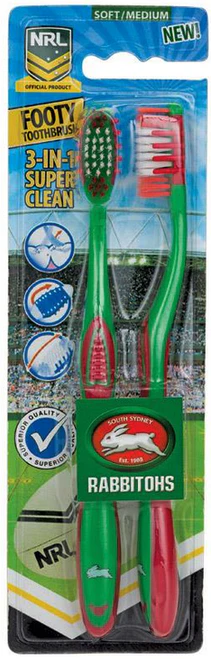 NRL Adult Toothbrush Twin Pack - South Sydney Rabbitohs - Soft/Medium - Image 2
