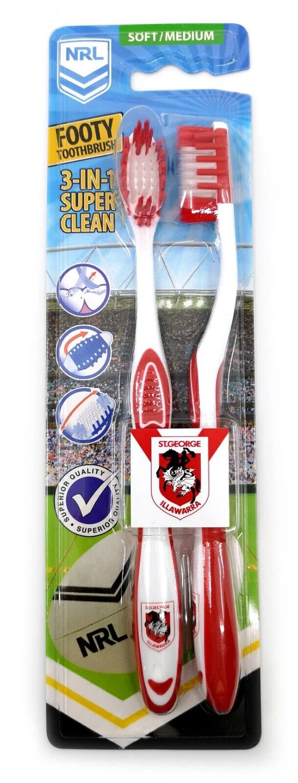 NRL Adult Toothbrush Twin Pack - St George Illawarra Dragons - Soft/Medium - Image 2