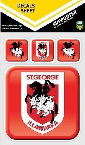 NRL App Stricker Decal Set St George Illawarra Dragons 13x13CM Large 4x4CM Small - Image 2