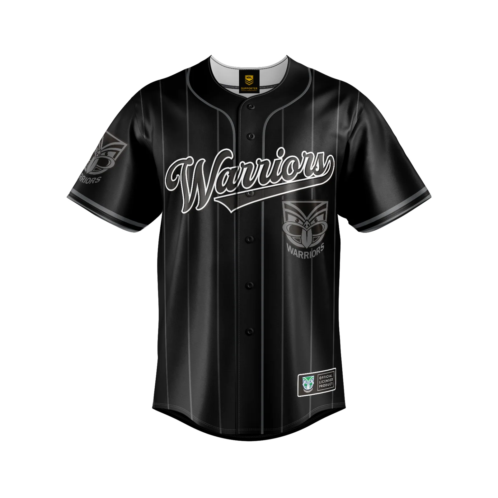 NRL Blackout Baseball Shirt - New Zealand Warriors - Adult - Mens - Polo