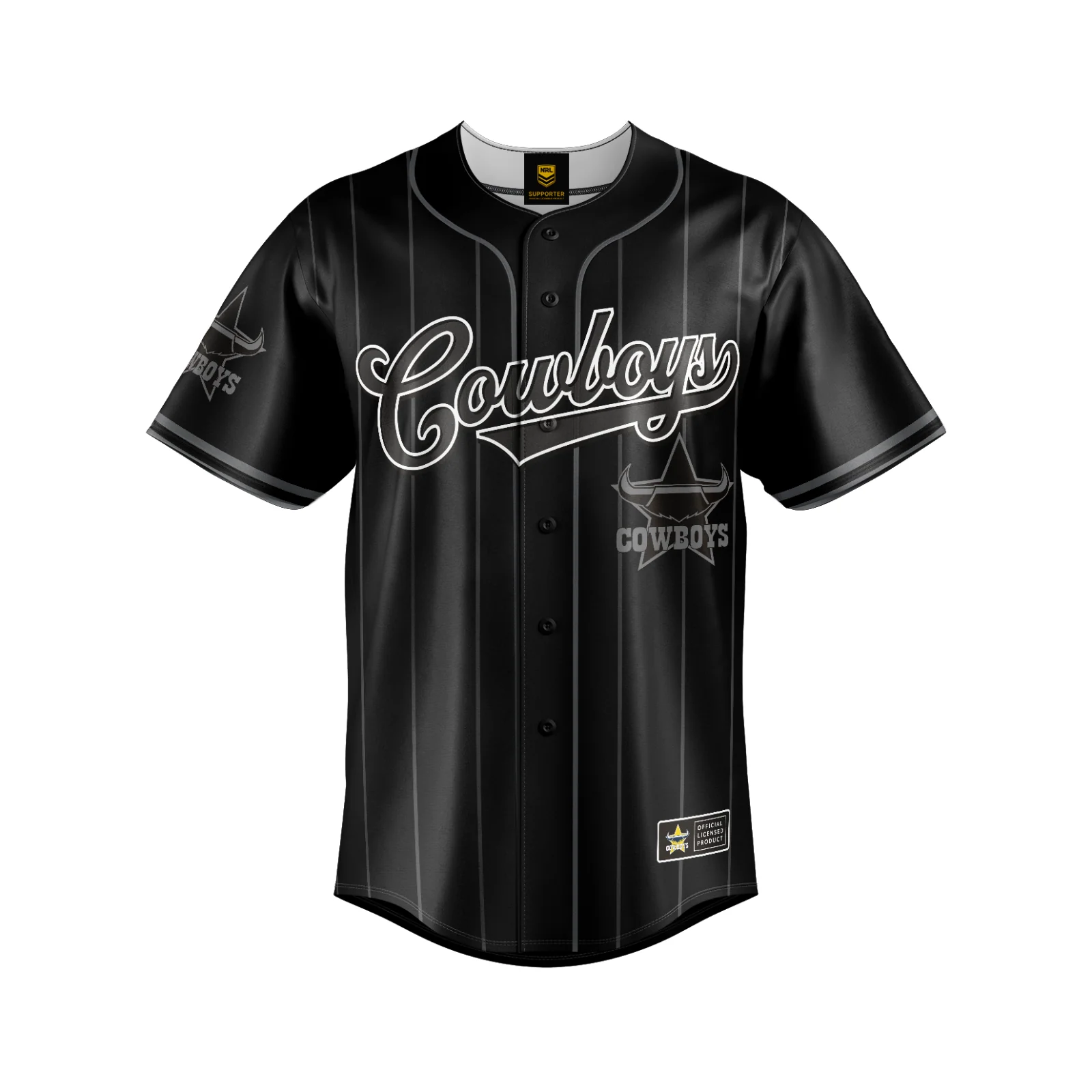 NRL Blackout Baseball Shirt - North Queensland Cowboys - Adult - Mens - Polo