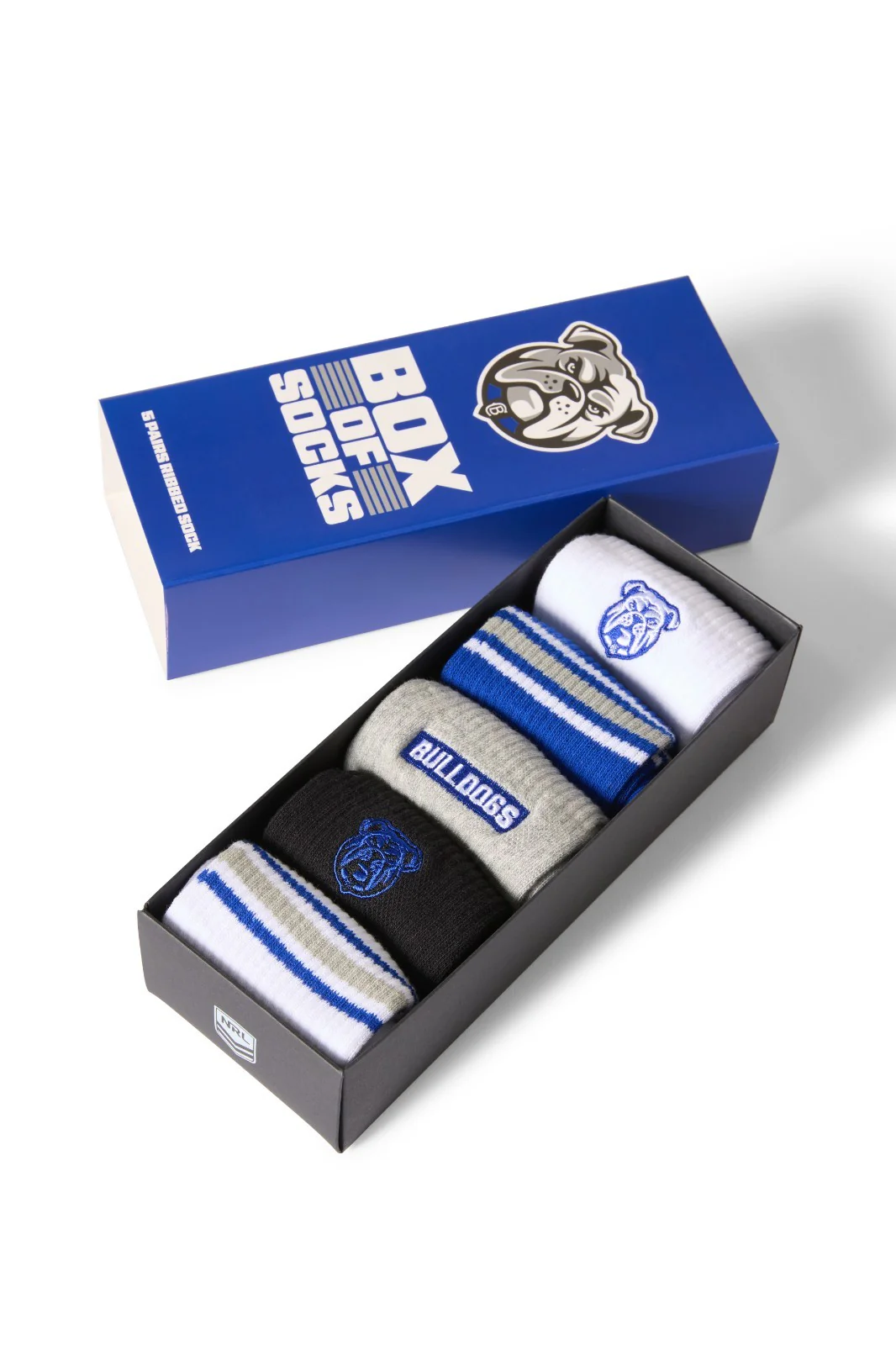 NRL Box Of 5 Socks - Canterbury Bulldogs - One Size Fits Most - Gift Box
